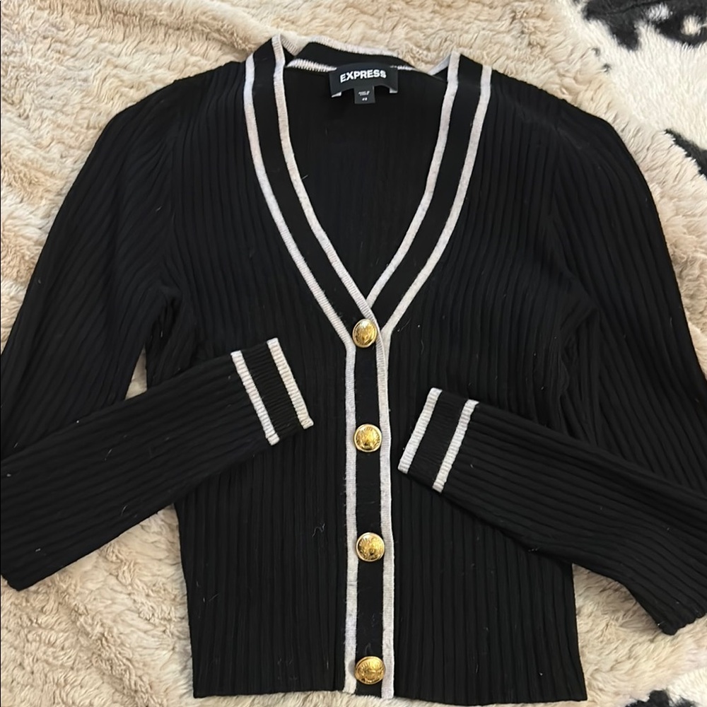 Express Black Cardigan with Gold Buttons
